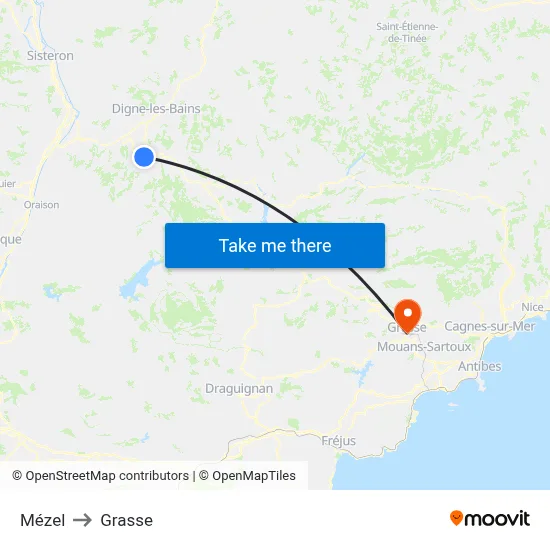 Mézel to Grasse map