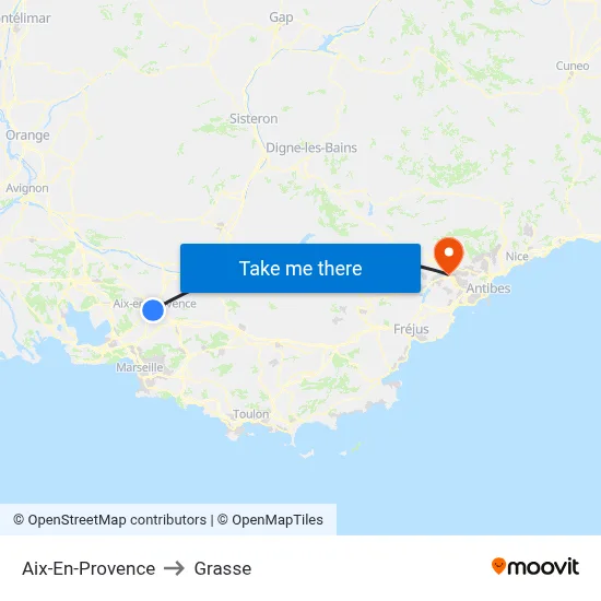 Aix-En-Provence to Grasse map