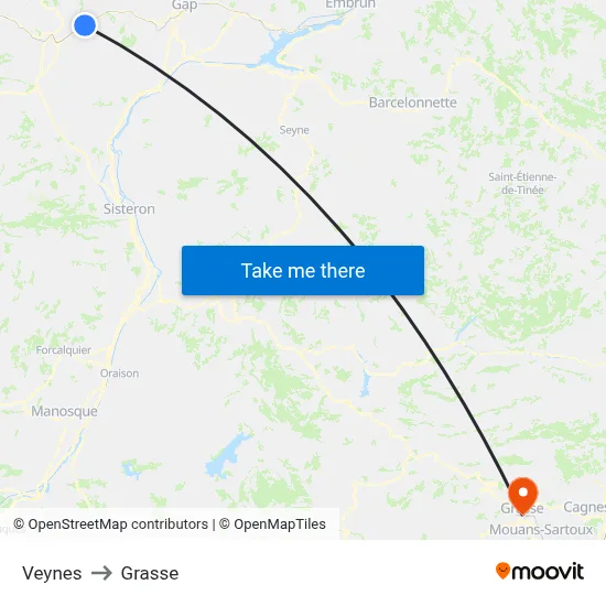 Veynes to Grasse map