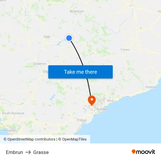 Embrun to Grasse map