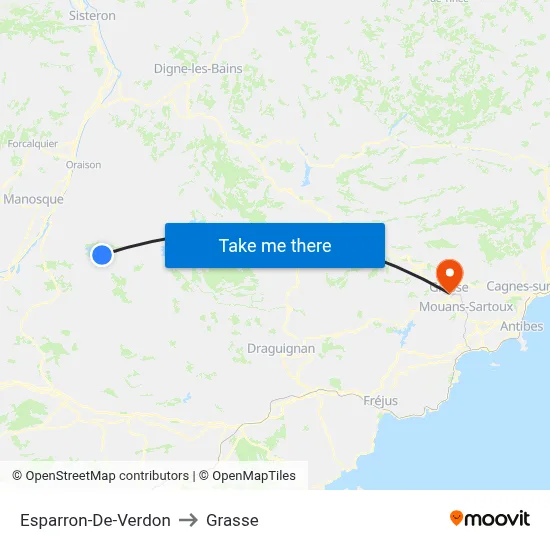 Esparron-De-Verdon to Grasse map