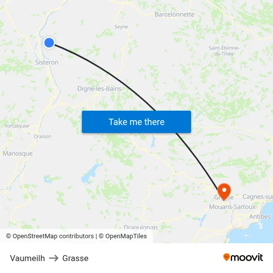 Vaumeilh to Grasse map