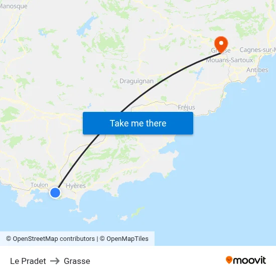 Le Pradet to Grasse map