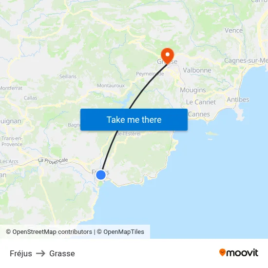 Fréjus to Grasse map