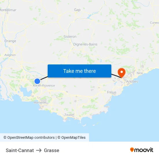 Saint-Cannat to Grasse map