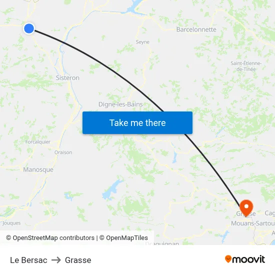 Le Bersac to Grasse map