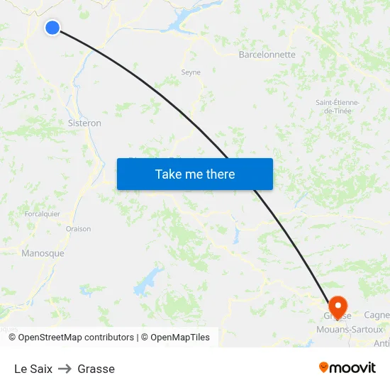 Le Saix to Grasse map