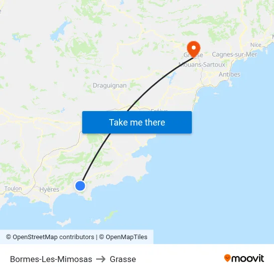 Bormes-Les-Mimosas to Grasse map