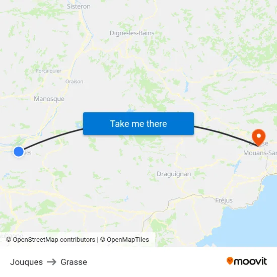 Jouques to Grasse map
