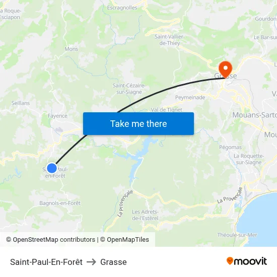 Saint-Paul-En-Forêt to Grasse map