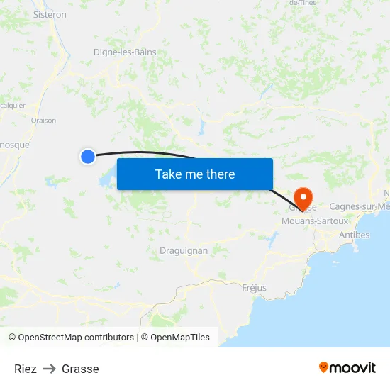 Riez to Grasse map