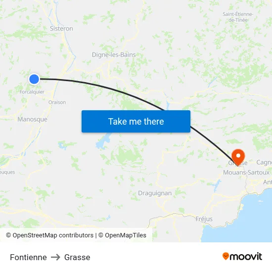 Fontienne to Grasse map