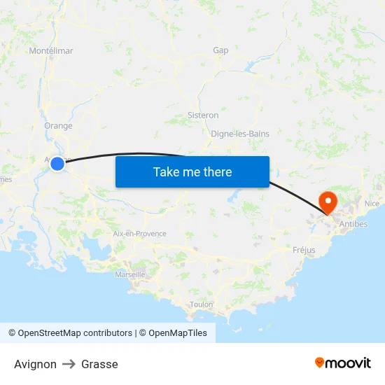 Avignon to Grasse map