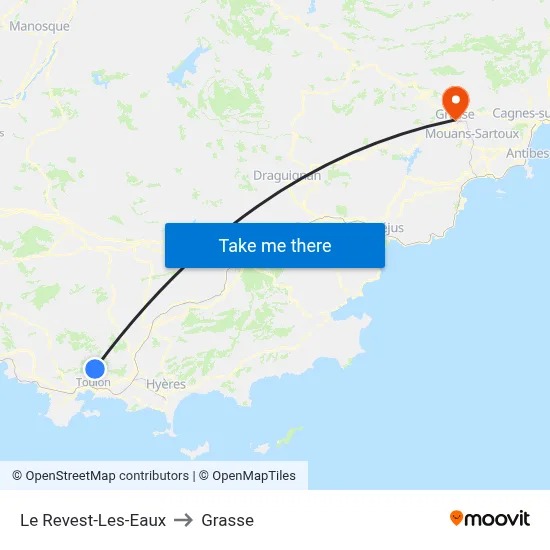 Le Revest-Les-Eaux to Grasse map