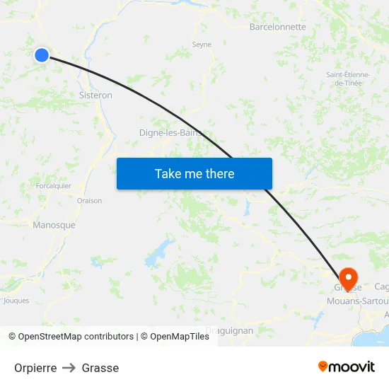 Orpierre to Grasse map