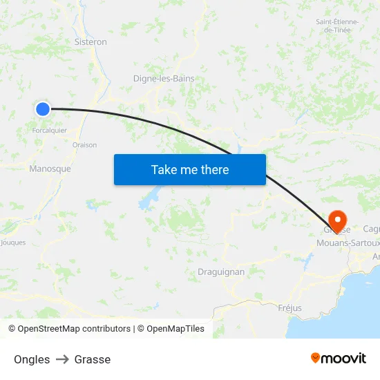 Ongles to Grasse map