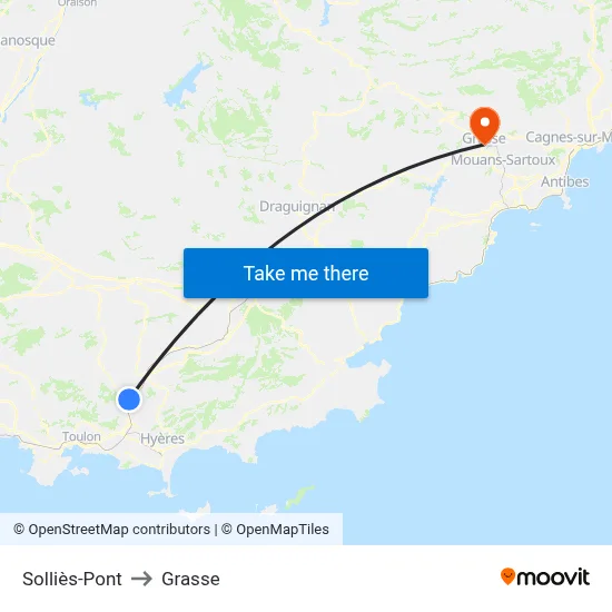 Solliès-Pont to Grasse map