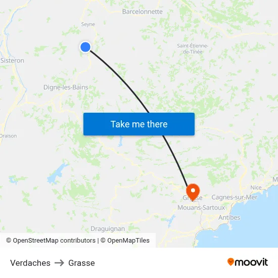 Verdaches to Grasse map
