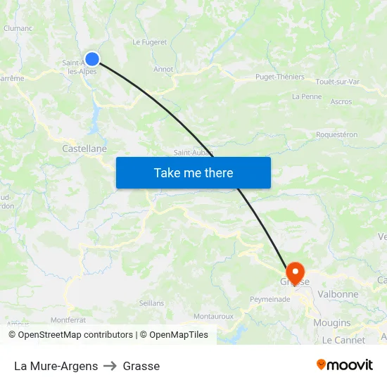 La Mure-Argens to Grasse map