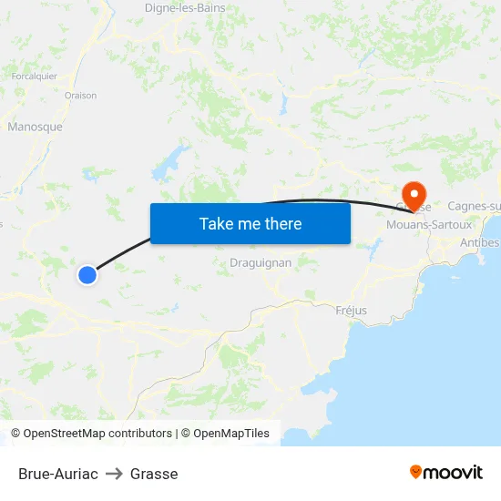 Brue-Auriac to Grasse map