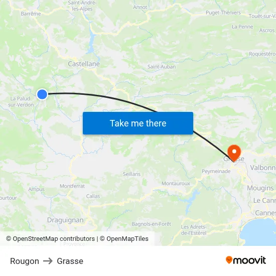 Rougon to Grasse map