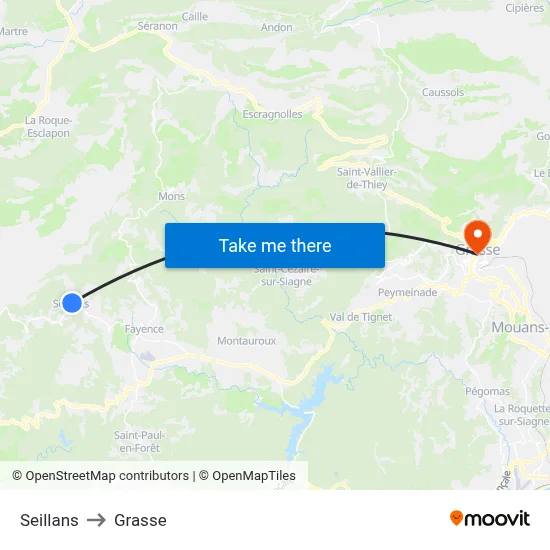 Seillans to Grasse map