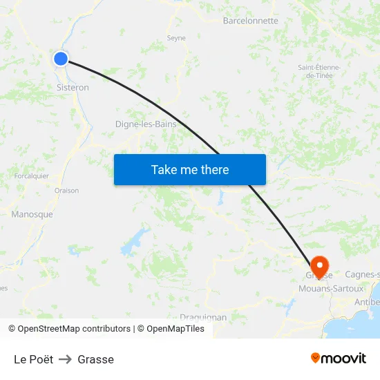 Le Poët to Grasse map