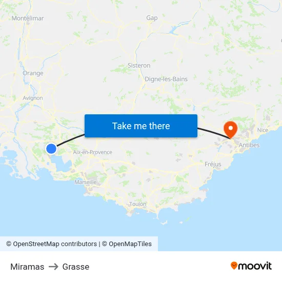 Miramas to Grasse map