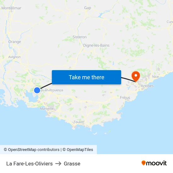 La Fare-Les-Oliviers to Grasse map