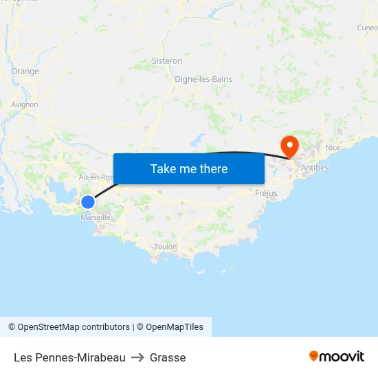 Les Pennes-Mirabeau to Grasse map