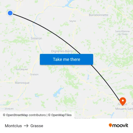 Montclus to Grasse map