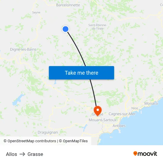Allos to Grasse map