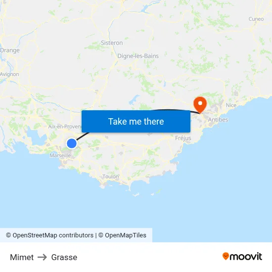 Mimet to Grasse map