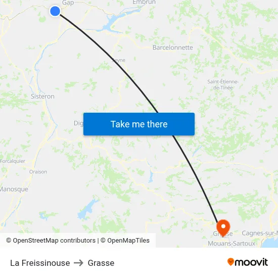 La Freissinouse to Grasse map