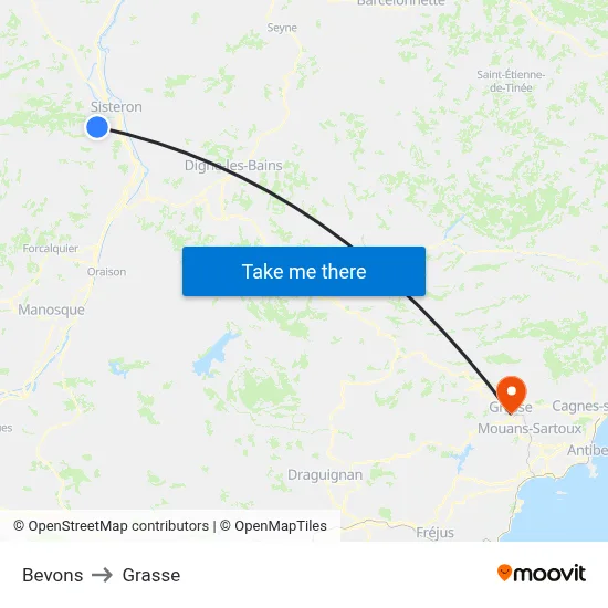 Bevons to Grasse map