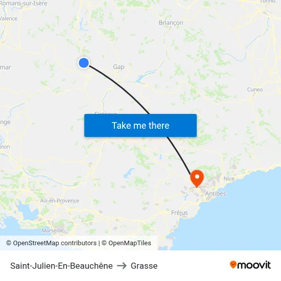Saint-Julien-En-Beauchêne to Grasse map