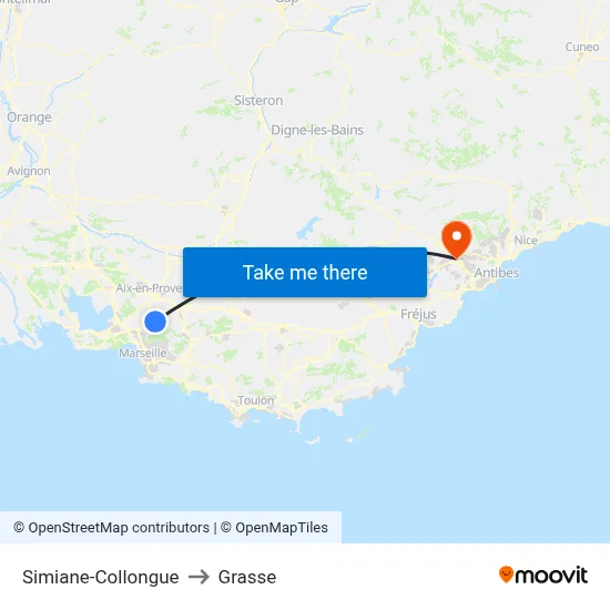 Simiane-Collongue to Grasse map