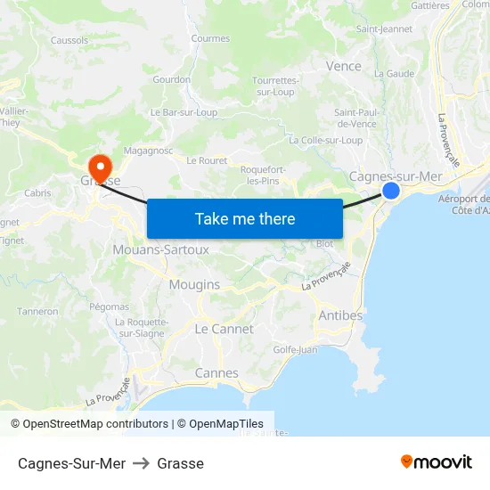 Cagnes-Sur-Mer to Grasse map