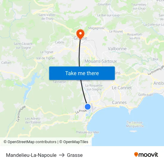 Mandelieu-La-Napoule to Grasse map
