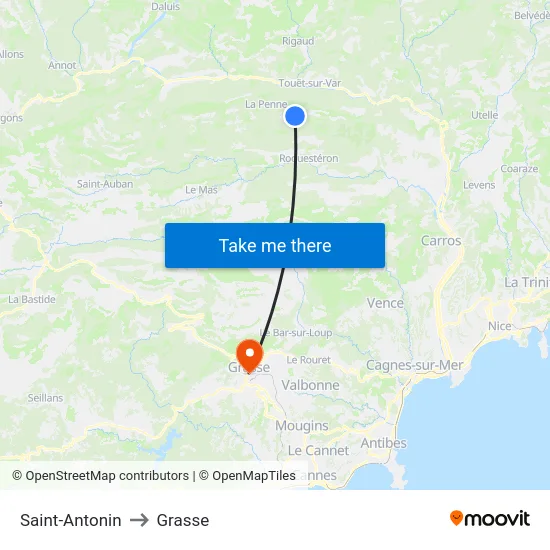 Saint-Antonin to Grasse map