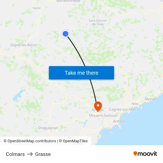 Colmars to Grasse map