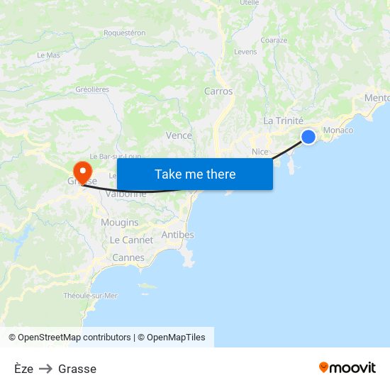 Èze to Grasse map