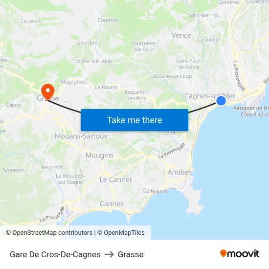 Gare De Cros-De-Cagnes to Grasse map