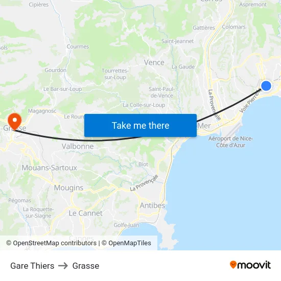 Gare Thiers to Grasse map