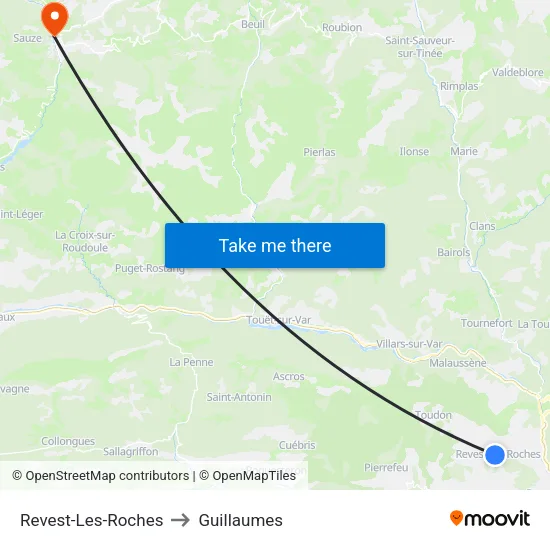 Revest-Les-Roches to Guillaumes map