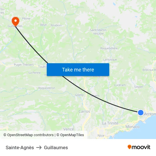 Sainte-Agnès to Guillaumes map