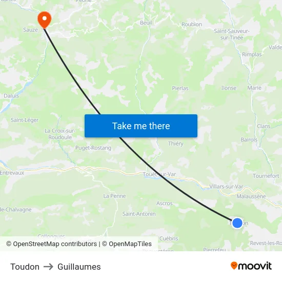 Toudon to Guillaumes map