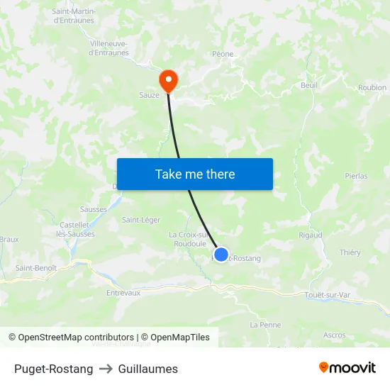 Puget-Rostang to Guillaumes map