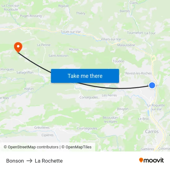 Bonson to La Rochette map