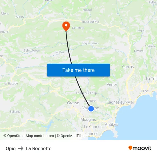 Opio to La Rochette map